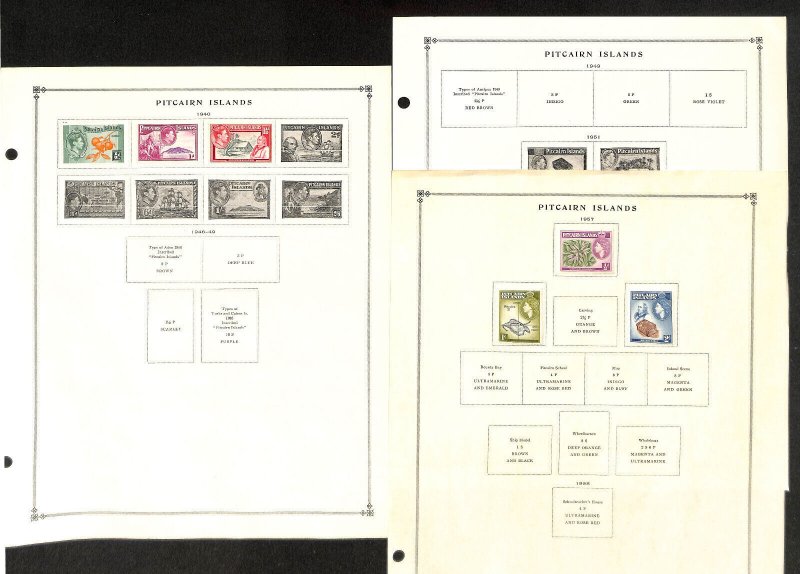 Pitcairn Islands Stamp Collection on 3 Scott International Pages 1940-1957