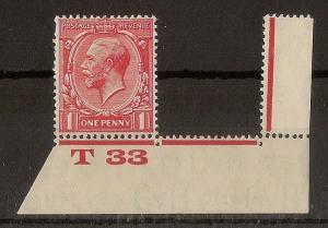 GB 1924 GV 1d T33 Control MNH