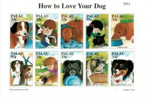 Palau - 1999 - Dogs Pets - Sheet of 10 Stamps - Scott #530 - MNH