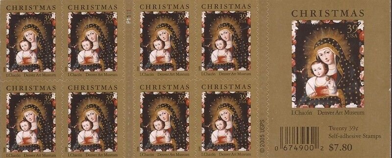 US Stamp 2006 39c Christmas Madonna & Child by Chacon 20 Stamp Booklet #4100a