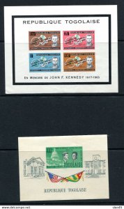 Togo 1962/64 2 Souvenir Sheet MNH Memory J F Kennedy Imperf 13669