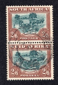 South Africa 1945 2sh 6p brown & blue Pair, Scott 44 used, value = $12.50