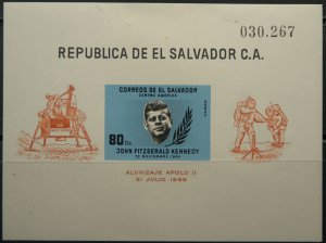 El Salvador C259, Apollo XI First Moon Landing, July 21, 1969 and JFK, S/Sheet