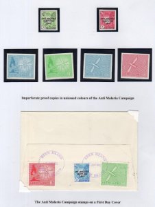 HERM: ANTI-MALARIA COLLECTION - U/M IMPERFORATE COLOUR TRIALS AND FDC