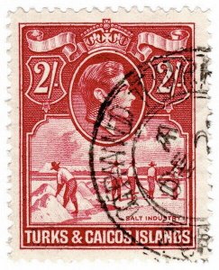 (I.B) Turks Islands Postal : 2/- Deep Rose-Carmine (SG 203)