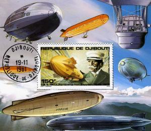 Djibouti 1980 Ferdinand Von Zeppelin Souvenir Sheet Perforated Cancel CTO