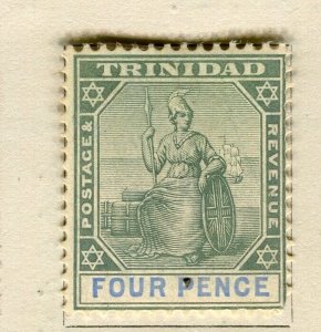 TRINIDAD; 1890s early classic QV Britannia issue Mint hinged 4d. value