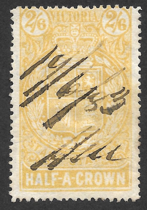 Doyle's_Stamps: Used Victoria, Australia, Half Crown Fiscal Stamp, Scott #AR7b
