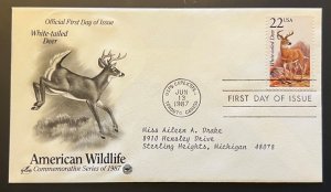 AMERICAN WILDLIFE WHITE-TAILED DEER JUN 13 1987 TORONTO CA FIRST DAY COVER BX2A2