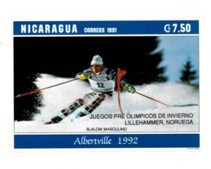 Nicaragua 1992 - Skiing - Olympics - Souvenir Stamp Sheet - Scott #1925 - MNH