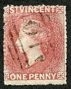 St Vincent SG1 1861 1d Rose-red No Wmk Rough to intermediate Perf 14 to 16