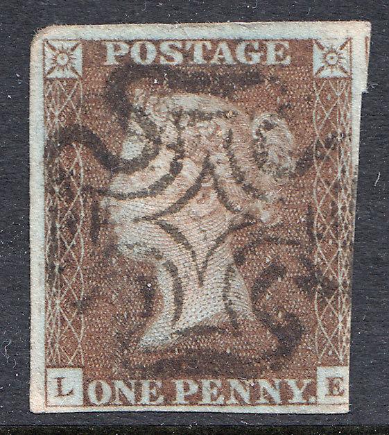 GB QV 1841 1d Lake Red 'LE' SG11 Black Maltese Cross MX CV £850