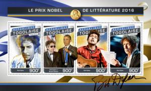 TOGO - 2016 - Nobel Prize for Literature 2016 Bob Dylan- Perf 4v Sheet - M N H