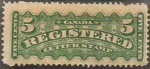 Canada F2 Mint OG 1875 5c dark grn Registration Stamp