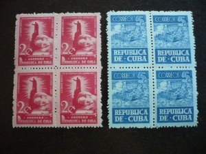 Stamps - Cuba - Scott# 418-419 - Mint Hinged Set of 2 Stamps in Blocks of 4