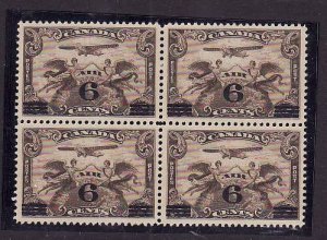 Canada-Sc#C3-id4-unused NH 6c on 5c brown olive air mail-block of 4-Planes-