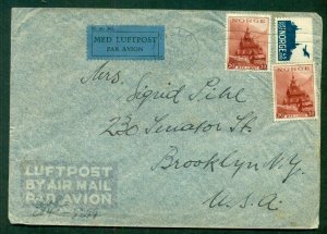 NORWAY, 1941 Wartime cover to U.S. w/German censor tape reverse, VF