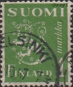 Finland #166B 1942 1m Green Lion Coat-of-Arms of 1930 USED-VG-NH.