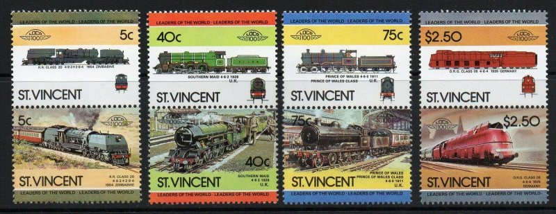 ST.VINCENT SG834/41 1984 RAILWAY LOCOMOTIVES MNH