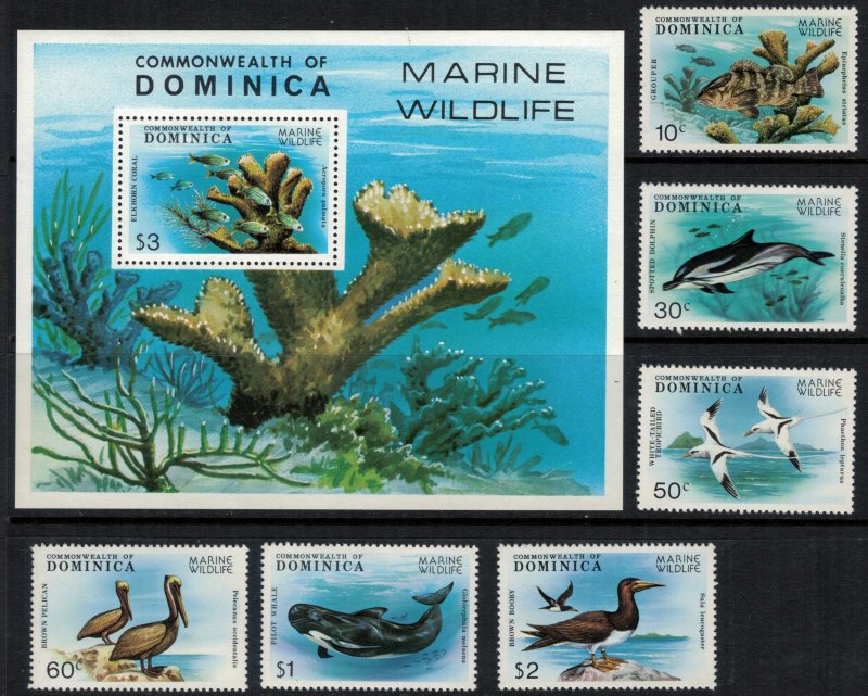 Dominica #618-24* NH  CV $14.75  Marine wildlife set & Souvenir sheet