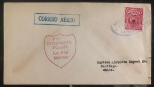 1928 La Paz Bolivia Early First Flight Airmail Cover FFC To Santiago Chile