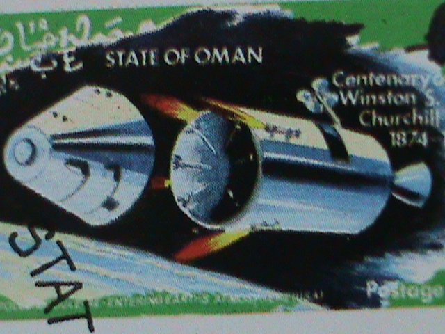 OMAN STAMP-1974 CENTENARY OF WINSTON CHURCHIL-SPACE PROGRAMS  CTO SHEET VF