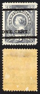 Newfoundland SG80 1c on 3c grey-purple M/M (couple of gum thins) Cat 80 pounds