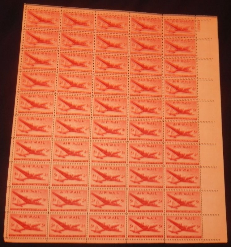 US #C 32 5c DC-4 Plane, F/VF OG NH, Full Sheet of 50, Post Office Fresh, STOC...