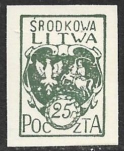 CENTRAL LITHUANIA 1920-21 25f Imperf Coat of Arms PROOF Glossy Paper Sc 2 MNGAI