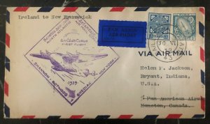 1939 Dublin Ireland First Flight Cover FFC To Bryant IN USA Via Newfoundland