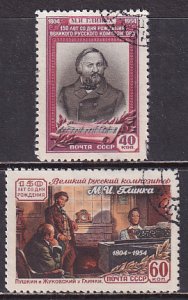 Russia 1954 Sc 1723-4 Politicians Portrait Pushkin Zhukovsky Glinka Stamp CTO