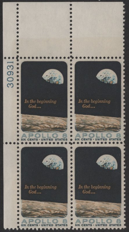SC#1371 6¢ Apollo 8 Mission Issue Plate Block: UL #30931 (1968) MNH