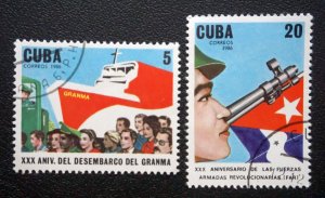 CUBA Sc# 2914-2915  GRAMMA LANDINGS Revolution CPL SET of 2  1986  used / cto