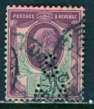 Great Britain; 1902: Sc. # 129:  Used Single Stamp W/Perfins