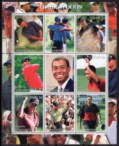 Turkmenistan 2000  TIGER WOODS - GOLF - Sheetlet (9) Perforated MNH