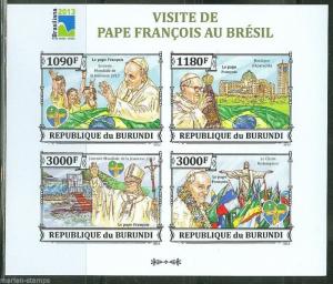 BURUNDI 2013 VISIT OF POPE FRANCIS TO BRAZIL  SHEET IMPERF MINT NH