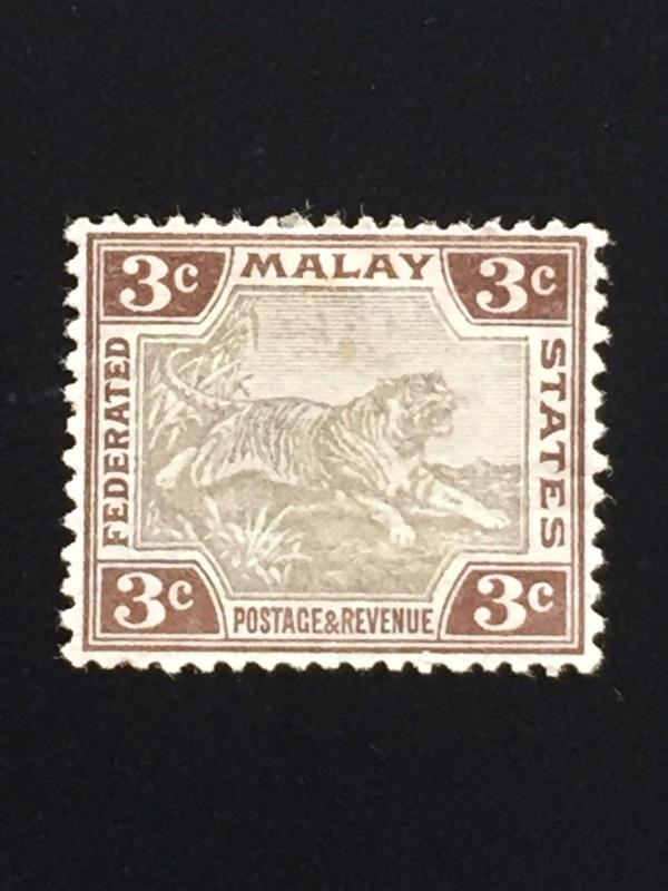 Malaya 1900-01 Federated Malay States FMS Tiger 3V Varieties MH CA SG#16 M1790