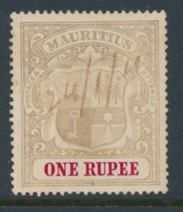 Mauritius 1907 SG 175 Grey-Black & Carmine 1 Rupee Pen cancel WMK Multi Crown CA
