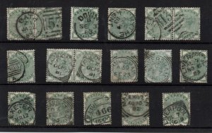 GB QV 1880-81 1/2d green SG165 collection + good Postmarks WS34429