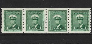 CANADA - #263 - 1c KING GEORGE VI WAR ISSUE COIL STRIP OF 4 MNH