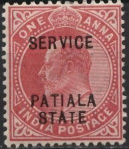 India: Patiala O21 (mh) 1a Edward VII, car rose, ovptd (1903)