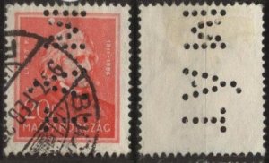 Hungary 474 (used, “MÁT” perfin) 20f Franz Liszt, deep rose (1932)