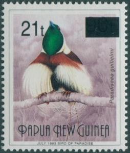 Papua New Guinea 1993 SG756a 21t on 90t Bird of Paradise JULY 1993 MNH