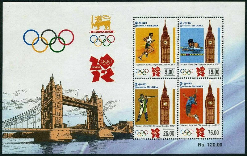 Sri Lanka 1847a,MNH. Olympics London-2012.Big Ben.Running,Swimming,Shooting,