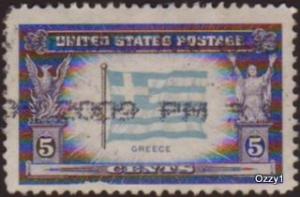 USA 1943 Sc#916, SG#913 5c Purple Greek Flag Overrun Countries USED.