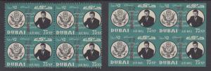 Dubai Mi 144A, 144B MNH. 1964 75np JFK, choice perf & imperf Blocks, VF+