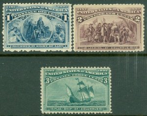 EDW1949SELL : USA 1893 Scott #230-32 Fine-Very Fine, Mint Original Gum. Cat $61.