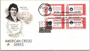 U.S. FIRST DAY COVER FRANCIS SCOTT KEY AMERICAN CREDO SERIES BLOCK OF (4) 1960