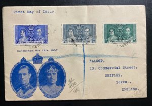 1937 Turks & Caicos first day cover To England Coronation King George VI KGVI