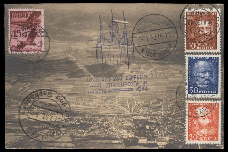 Austria Switzerland Danzig 1932 Graf Zeppelin Si169 LUPOSTA Mixed Frank Co 99822